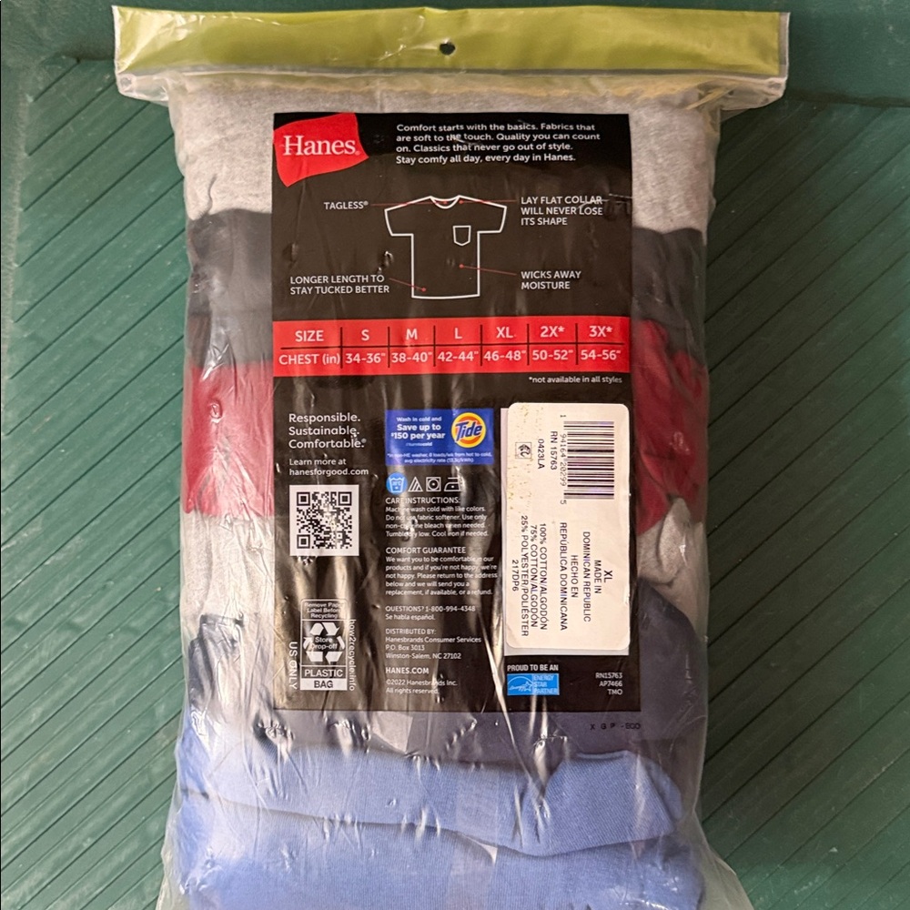 NWT XL Hanes 6-Pack Men's Short Sleeve Pocket Tees Soft Breathable Tagless Ts - Picture 2 of 3